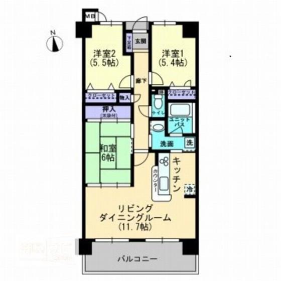 アルファステイツ原尾島(3LDK/6階)の間取り写真