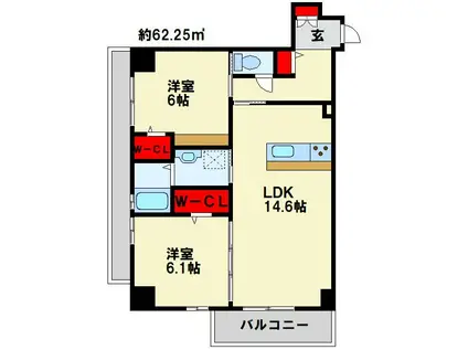 TGボナール浅川台 B棟(2LDK/9階)の間取り写真