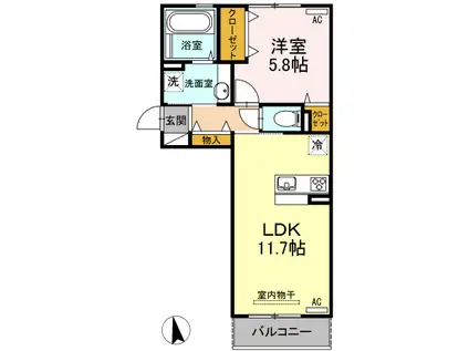 ルガルボニート西熊本(1LDK/3階)の間取り写真