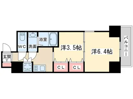 レジュールアッシュ梅田アクシア(2K/7階)の間取り写真
