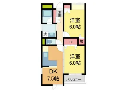 ヒルズ上甲子園(2DK/3階)の間取り写真
