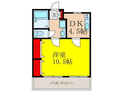 ハイムタケダT-7(1DK/5階)の間取り写真