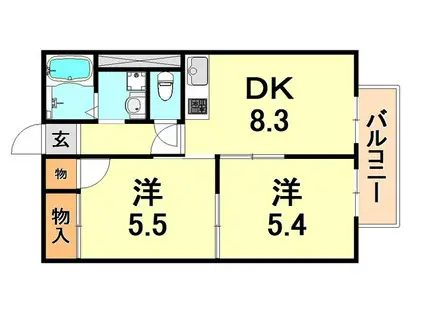 フレグランス須磨離宮(2DK/1階)の間取り写真