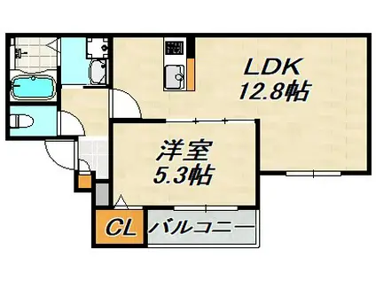  ジーメゾン鈴蘭台ラフィネ(1LDK/2階)の間取り写真
