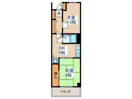 武蔵野第2パークマンション(2DK/1階)の間取り写真