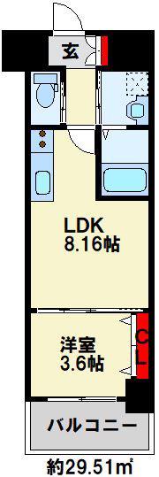 ERUZAGLANZ黄金(1LDK/7階)の間取り写真