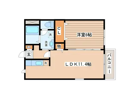 ルミエール北山(1LDK/2階)の間取り写真