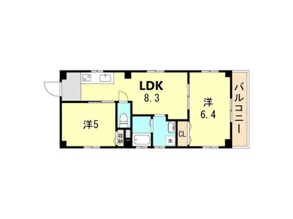 宝ビル(2LDK/3階)の間取り写真