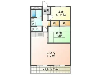 エクスクリエ桜橋(2LDK/2階)の間取り写真