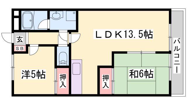 土山ヤングコーポ(2LDK/1階)の間取り写真