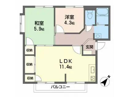 コートハウスコスモスC(2LDK/2階)の間取り写真