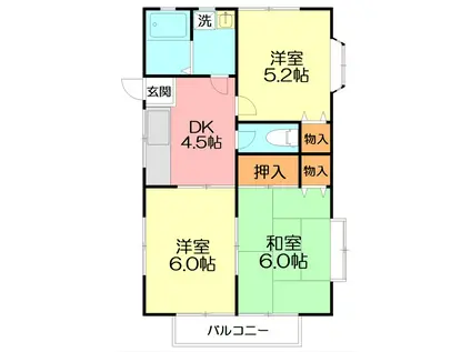 サンハイツII(3DK/2階)の間取り写真