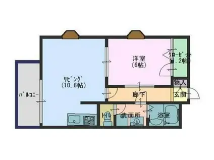 レディースゴールドハイツ(1DK/2階)の間取り写真