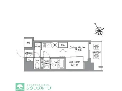 バウスフラッツ蔵前(1DK/14階)の間取り写真