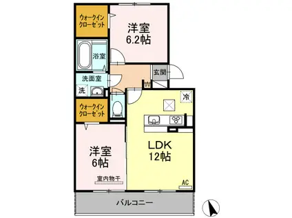 ラナ マラキ A棟 105(2LDK/1階)の間取り写真