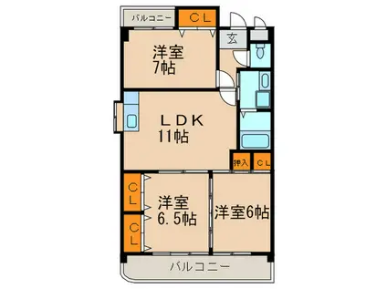 カーサ大牧(3LDK/2階)の間取り写真