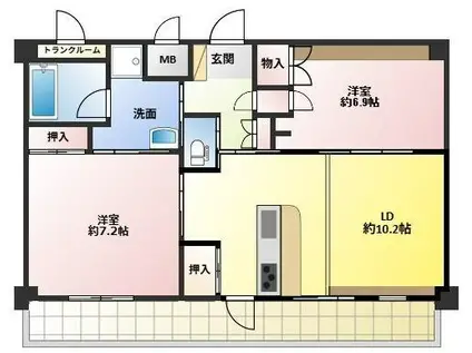 フレッシュガーデンK(2LDK/4階)の間取り写真
