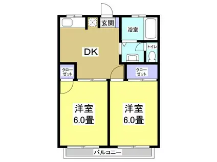 ソレイユ A(2DK/2階)の間取り写真