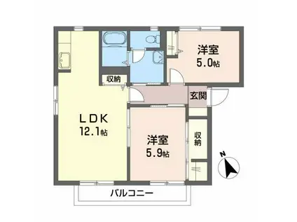ヴィラ・クラシオンB(2LDK/2階)の間取り写真