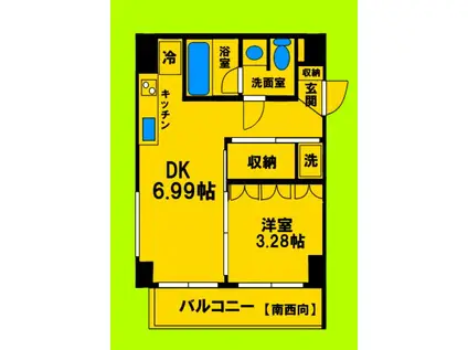 レギャン(1DK/3階)の間取り写真