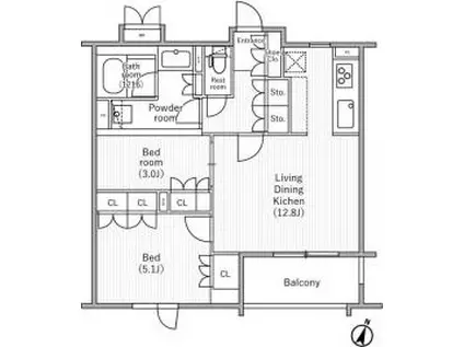 NIDO SAKURAGAOKA ニドサクラガオカ(2LDK/2階)の間取り写真