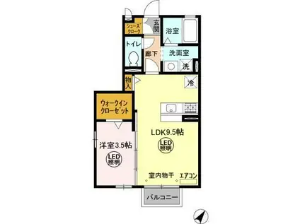 スクエアヒルズA(1LDK/2階)の間取り写真