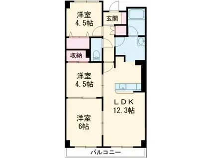 ヒュースー丘弐番館(3LDK/7階)の間取り写真