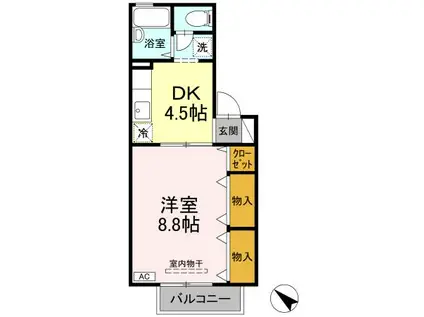 フロラシオン川内 I棟(1DK/1階)の間取り写真