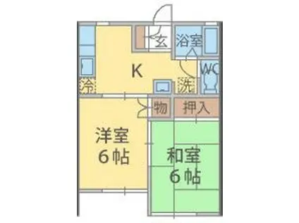 ポワール弐番館(2K/1階)の間取り写真