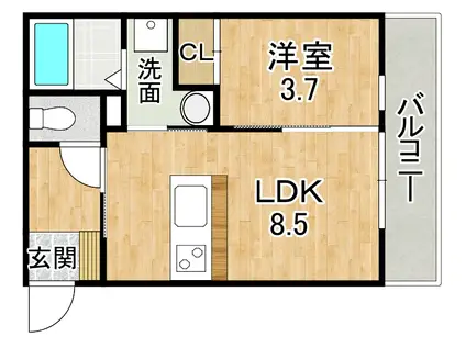 フィーリックス舞の里(1LDK/1階)の間取り写真