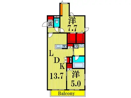BONHEUR DE CHIEN KITAAYASE(2LDK/2階)の間取り写真