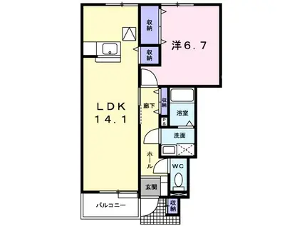 ヴィラ・フリージアII(1LDK/1階)の間取り写真