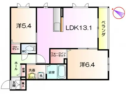 シャーメゾン神楽(2LDK/2階)の間取り写真