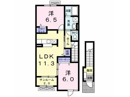 クレンツェ(2LDK/2階)の間取り写真