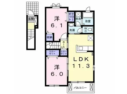 ナカマヒルズE(2LDK/2階)の間取り写真
