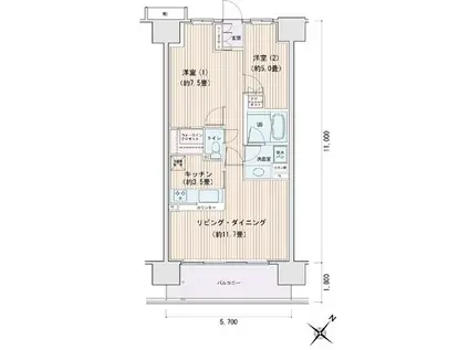 エスティメゾン豊洲レジデンスC棟(2LDK/6階)の間取り写真