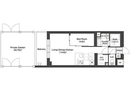 RUHE東大泉(1LDK/1階)の間取り写真