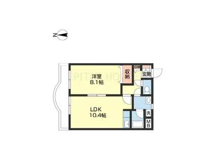 メゾン浜の宮II(1LDK/4階)の間取り写真