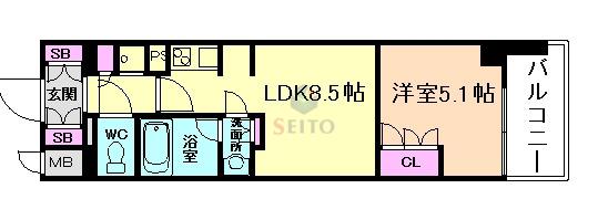シティカレント新大阪(1LDK/10階)の間取り写真