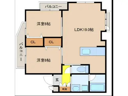 アーバンユイ上田(2LDK/8階)の間取り写真