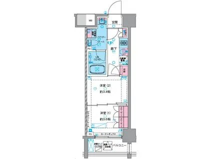 GENOVIA浅草VISKYGARDEN(2K/12階)の間取り写真
