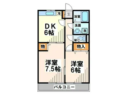 ベルメゾン彩(2DK/1階)の間取り写真
