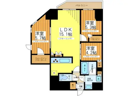 レジディア中目黒III(3LDK/14階)の間取り写真