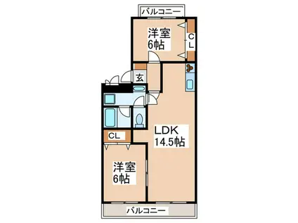 パルセルもえぎ野(2LDK/2階)の間取り写真
