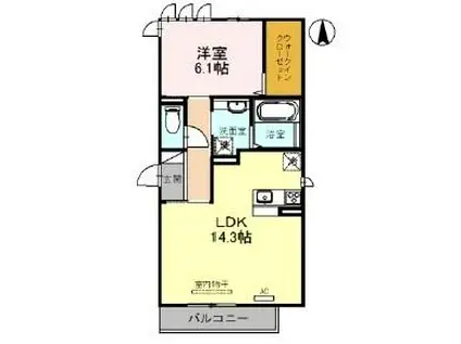 エレガンテ天美 A棟(1LDK/1階)の間取り写真