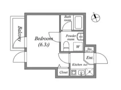 KSヴィラ中野B(1K/3階)の間取り写真