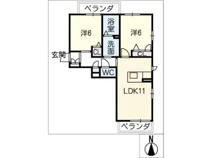 ベレオ日名(2LDK/1階)の間取り写真