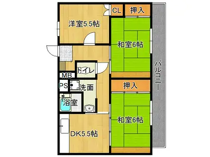 ビレッジハウス城蓮寺(3DK/5階)の間取り写真