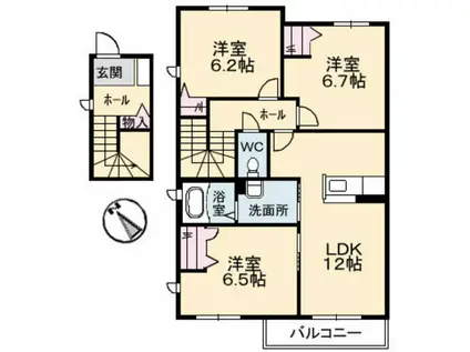 フラットスクエア庚午北(3LDK/2階)の間取り写真