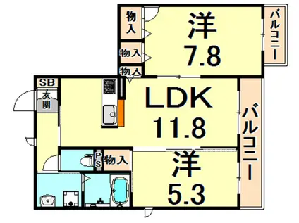 ANGELETTAM(2LDK/3階)の間取り写真